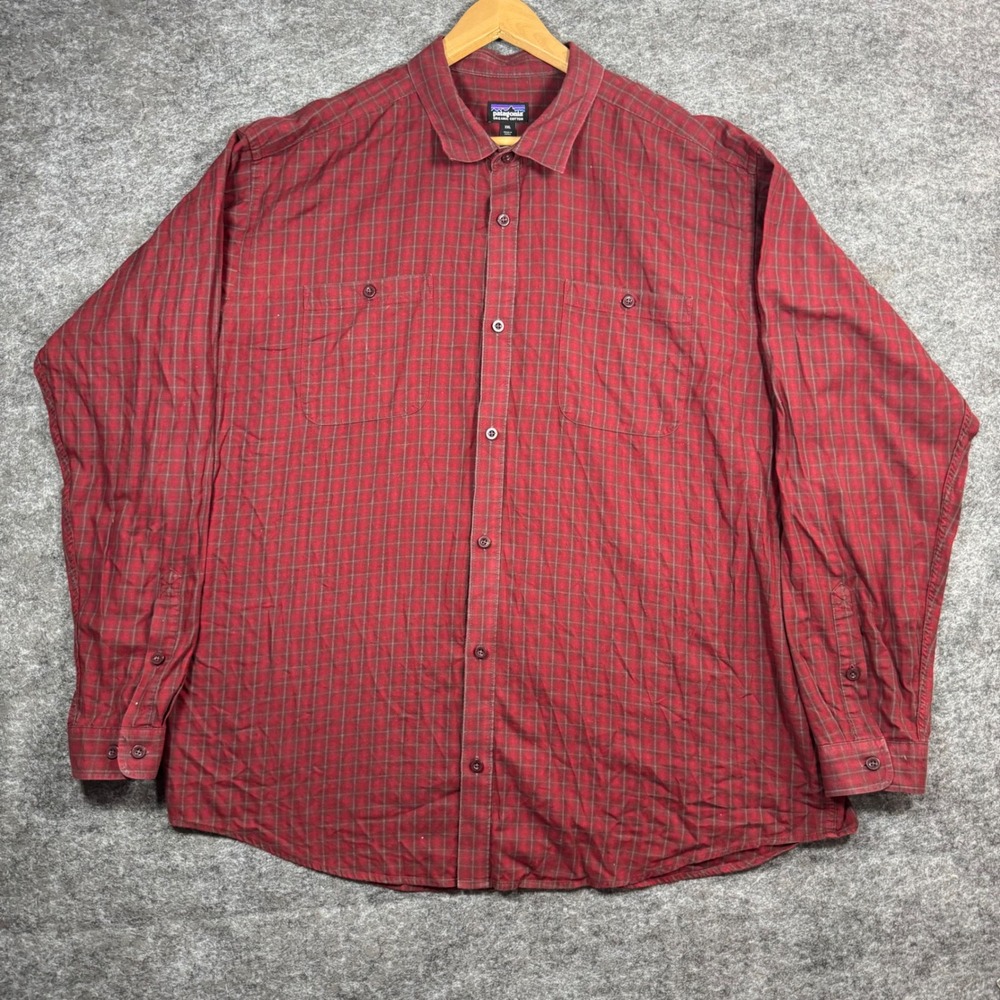 Patagonia Long-Sleeve Pima Cotton Shirt Mens XXL Plaid Button Down Red
